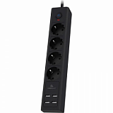 Сетевой фильтр Cablexpert Exnovo 4р/2м, 16А, 4хUSB, черный(EXN-4-U4-B-2)