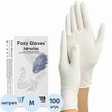 Перчатки нитрил., н/с, н/о,3,5гр./шт,бел.FOXY-GLOVES M 50 п/уп ШК5638/08676