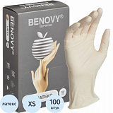 Мед.смотров. перчатки латекс, н/с,н/о,текстур беж/натур Benovy (XS) 50 п/уп