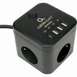 Сетевой фильтр Cablexpert Cube 3р/1,5м, 10А, 3xUSB,черный(CUBE-3-CU3-B-1.5)