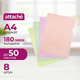 Папка уголок Attache Neon А4 180мкм 8шт/уп оранж,желтый,салат,роз 2шт/цв