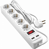 Сетевой фильтр ExeGate SP-5-USB-1.8W 5р/1,8м, 2 USB, белый(EX295491RUS)